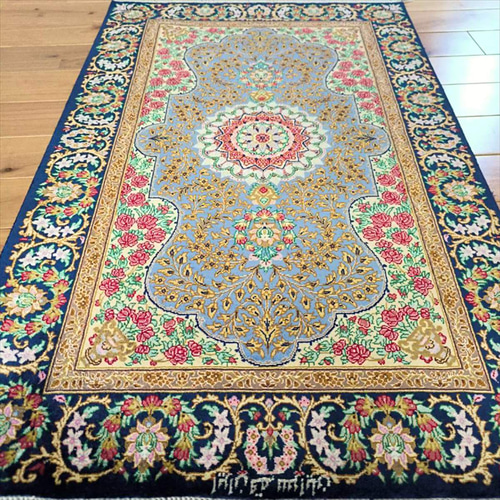 116X79cm ペルシャ手織りクム産シルク絨毯(664)ラグ・マット・素敵