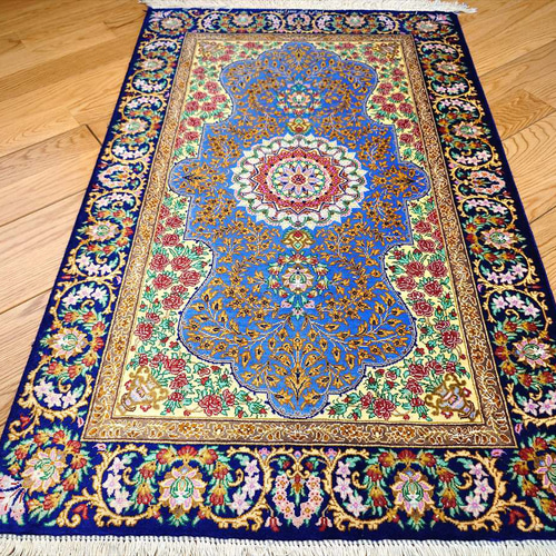 94x63cmペルシャ・シルク・じゅうたん(587)玄関マット・ラグ 94x63cmペルシャ・シルク・じゅうたん(587)玄関マット・ラグ