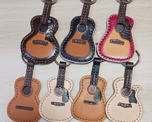 受注製作] ギター キーホルダー・リング 革 キーホルダー 手作り工房
