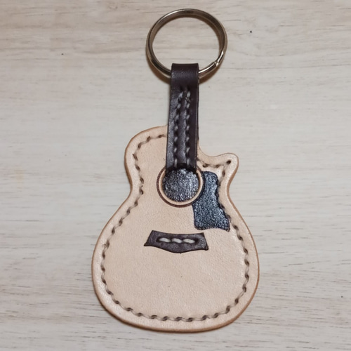 受注製作] ギター キーホルダー・リング 革 キーホルダー 手作り工房
