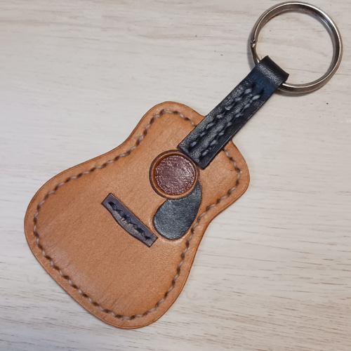 受注製作] ギター キーホルダー・リング 革 キーホルダー 手作り工房