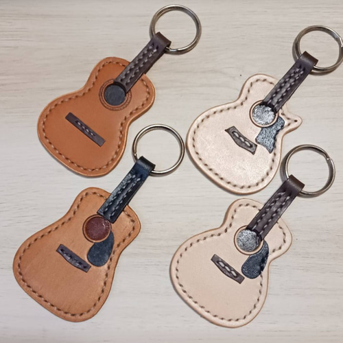 受注製作] ギター キーホルダー・リング 革 キーホルダー 手作り工房