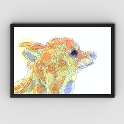 じっと待つチワワ】犬の抽象画｜ペンと水彩のアート｜動物