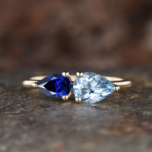 3月の誕生石 天然アクアマリンリング 9月の誕生石 ブルーサファイア