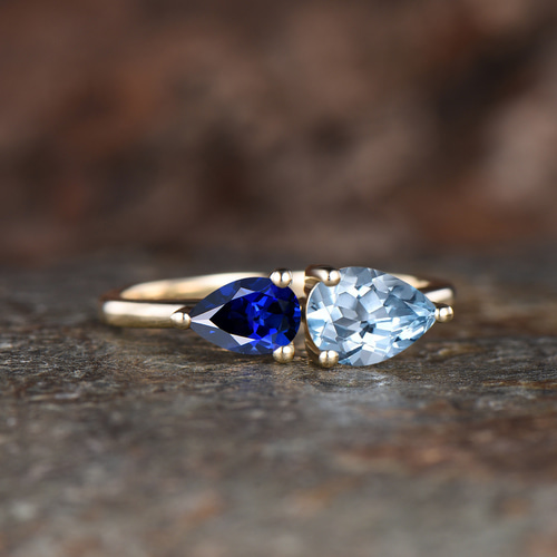 3月の誕生石 天然アクアマリンリング 9月の誕生石 ブルーサファイア