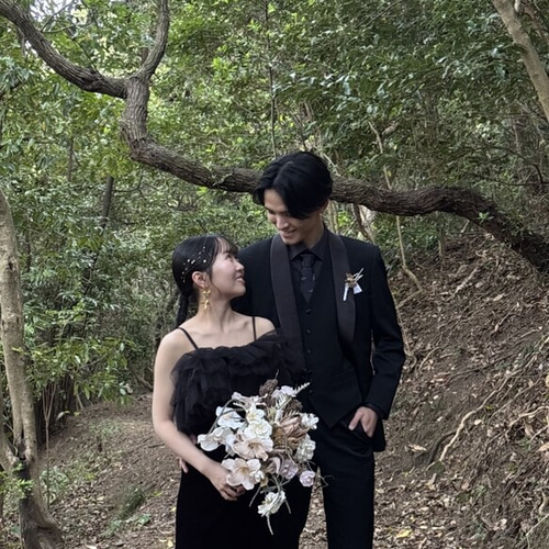 実例写真！パーティードレス キャミソール ビロード ブラック 前撮り 2  