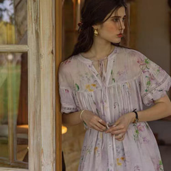 着物リメイク 浴衣リメイク バラ 薔薇 フレンチスリーブ ロング