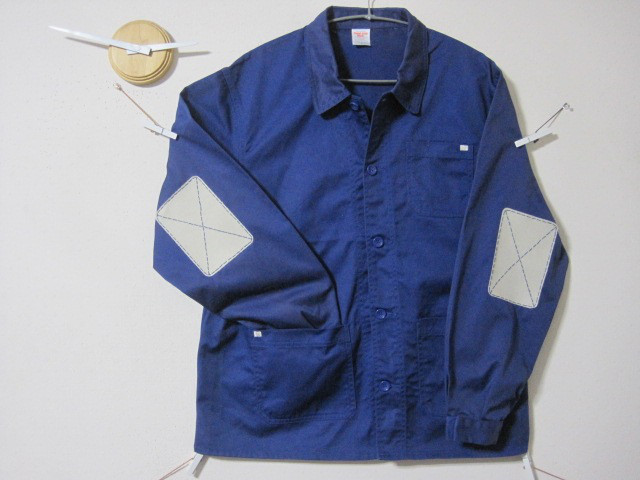 1点　ユーロ風ジャケット　刺子パッチ【＊Re.ring作品】ロイヤルブルー　フレンチ／リメイク／パッチ／デニム／デニム