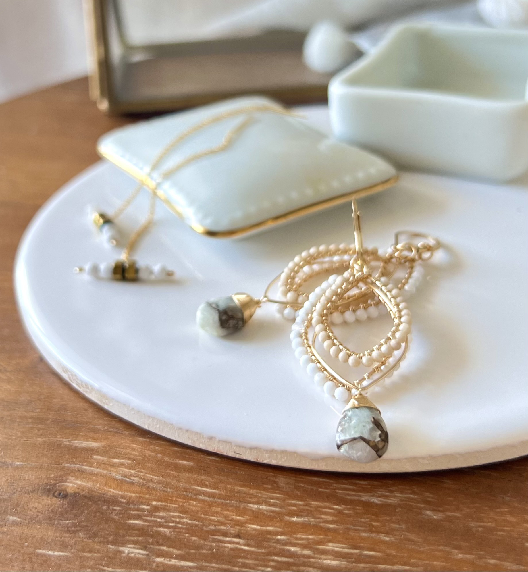 【再販】着せ替えマーキス＆バーアメリカンピアス【ホワイトオニキス＆リバーストーン＆コッパーカルサイト】スターターセット