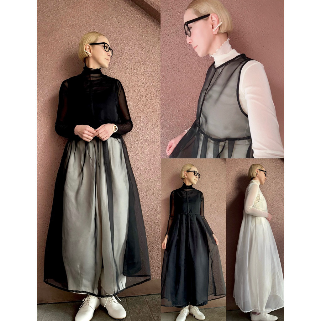 M＆L❤️2色有❤️長さ選べる❤️カッコいい大人のシアードレス❤️超軽量オーガンジーシフォン❤️ブラック＆ホワイト 12,844円