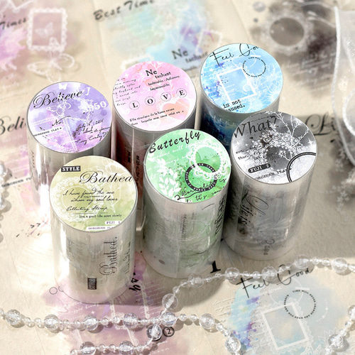 マスキングテープ 6種 コラージュ 素材 英字 PET テープ 海外 マステ