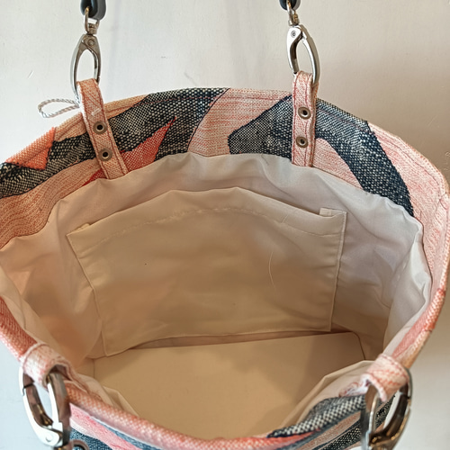 一点物】名古屋帯リメイクトートバッグ｜手縫い刺繍×本革持ち手 トート