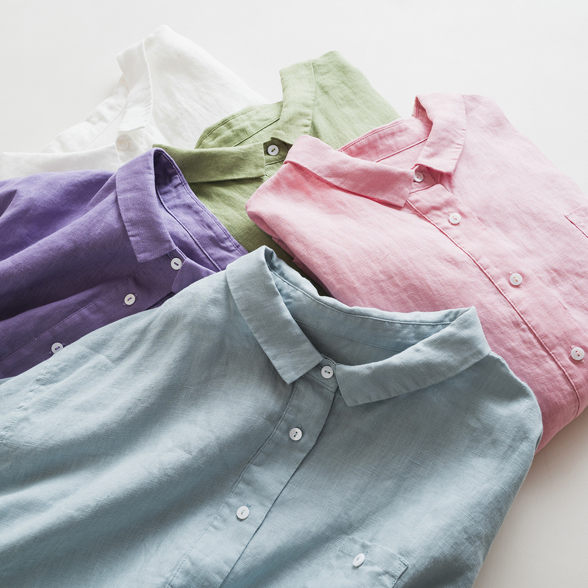 7分袖丈リネンシャツ　シンプルショートリネンシャツ　8色　フリーサイズ　L622