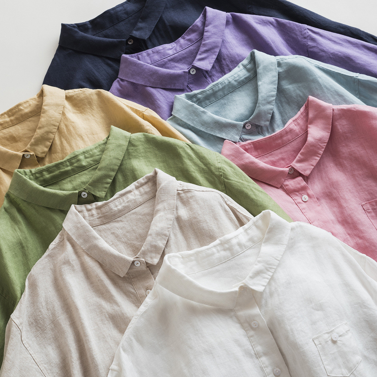 7分袖丈リネンシャツ　シンプルショートリネンシャツ　8色　フリーサイズ　L622
