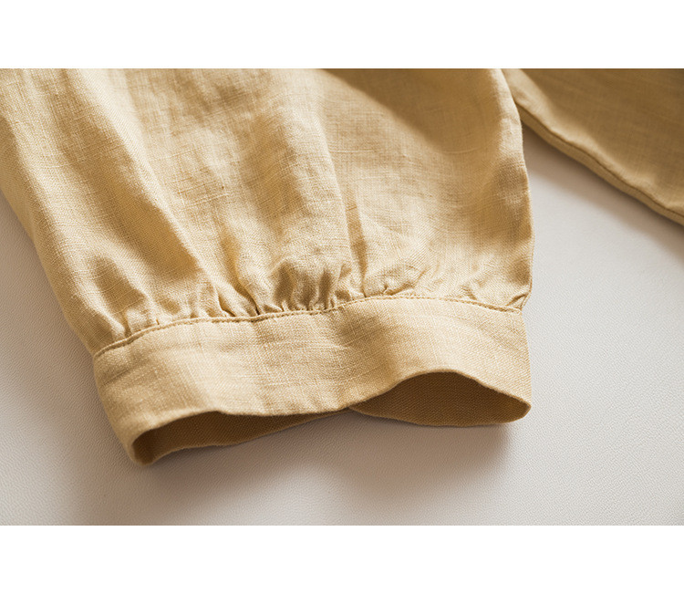 7分袖丈リネンシャツ　シンプルショートリネンシャツ　8色　フリーサイズ　L622