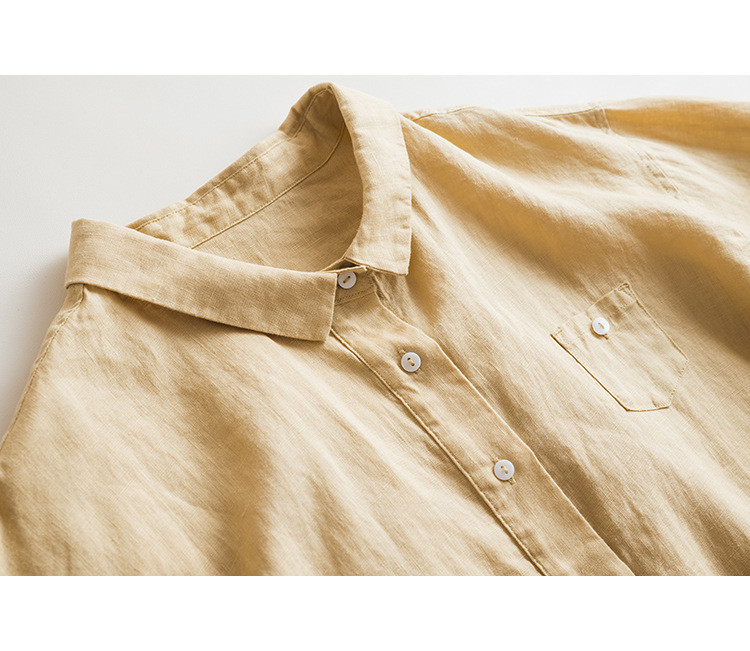 7分袖丈リネンシャツ　シンプルショートリネンシャツ　8色　フリーサイズ　L622