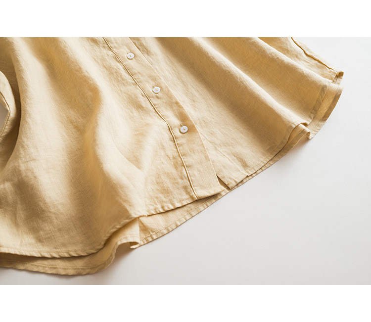 7分袖丈リネンシャツ　シンプルショートリネンシャツ　8色　フリーサイズ　L622