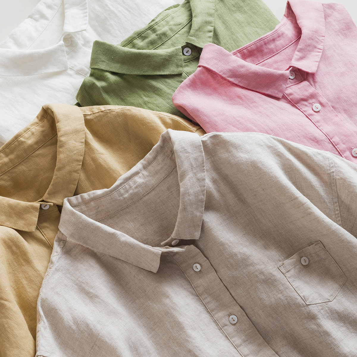 7分袖丈リネンシャツ　シンプルショートリネンシャツ　8色　フリーサイズ　L622
