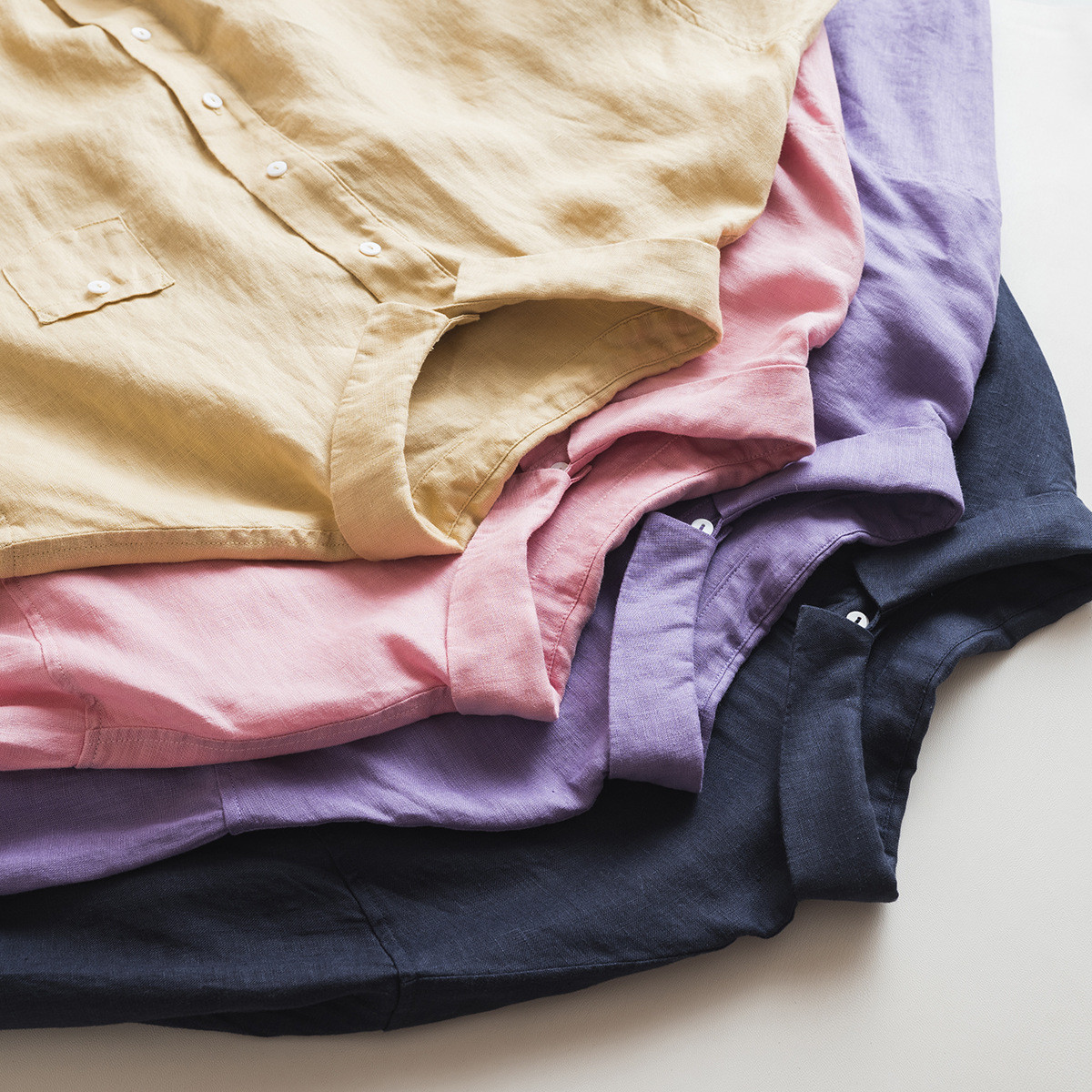 7分袖丈リネンシャツ　シンプルショートリネンシャツ　8色　フリーサイズ　L622