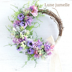 矢車草とアジサイのハーフリース［アーティフィシャルフラワー28cm