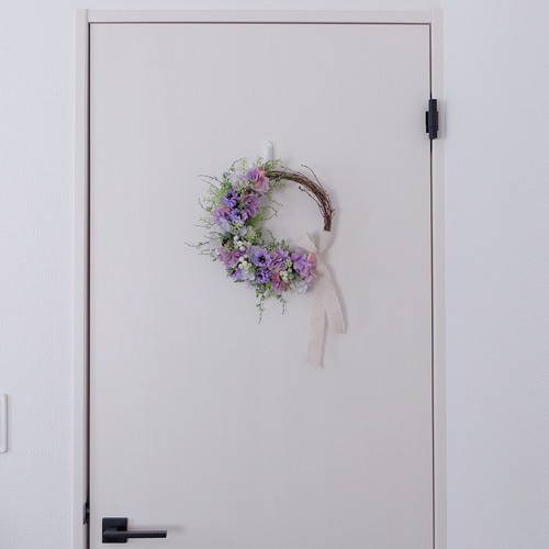 矢車草とアジサイのハーフリース［アーティフィシャルフラワー28cm