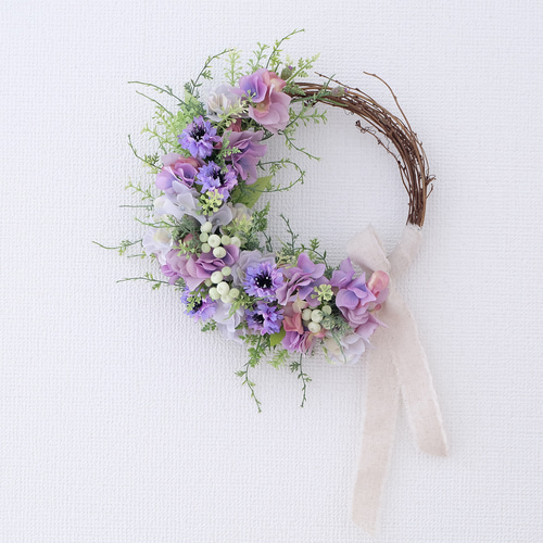 矢車草とアジサイのハーフリース［アーティフィシャルフラワー28cm