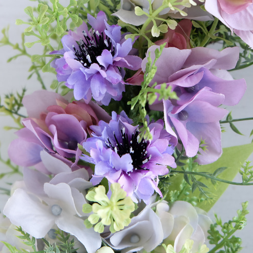 矢車草とアジサイのハーフリース［アーティフィシャルフラワー28cm