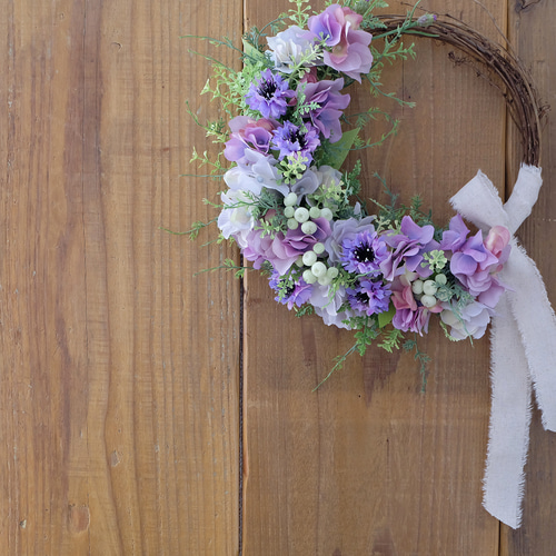 矢車草とアジサイのハーフリース［アーティフィシャルフラワー28cm