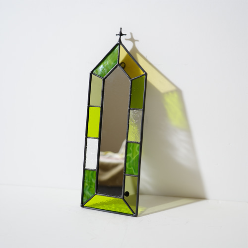 ステンドグラス】壁掛け用の鏡 ウォールミラー green系