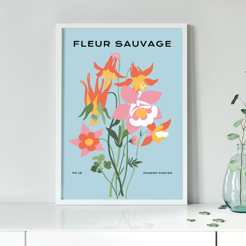 アートポスター ワイルドフラワー 花イラスト ポップカラー 北欧モダン