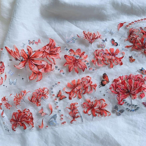 【8346】海外　マステ　4/巻売り　PETマスキングテープ　彼岸花 8346】海外 マステ 4/巻売り PETマスキングテープ 彼岸花