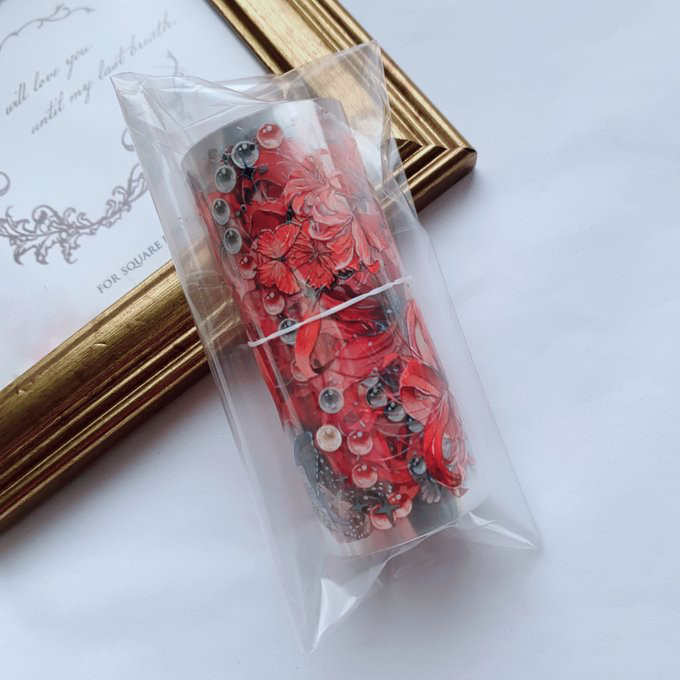 【8346】海外　マステ　4/巻売り　PETマスキングテープ　彼岸花 NO.410】海外マステ PET 彼岸花 レット 赤 フラワー コラージュ