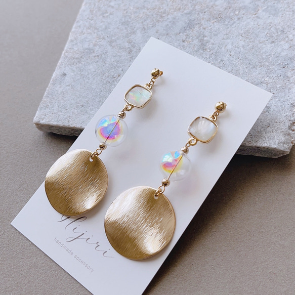 シェルとガラスボールの大ぶりピアス【Hijiri】サージカルステンレス　シェル　大ぶり 9枚目の画像