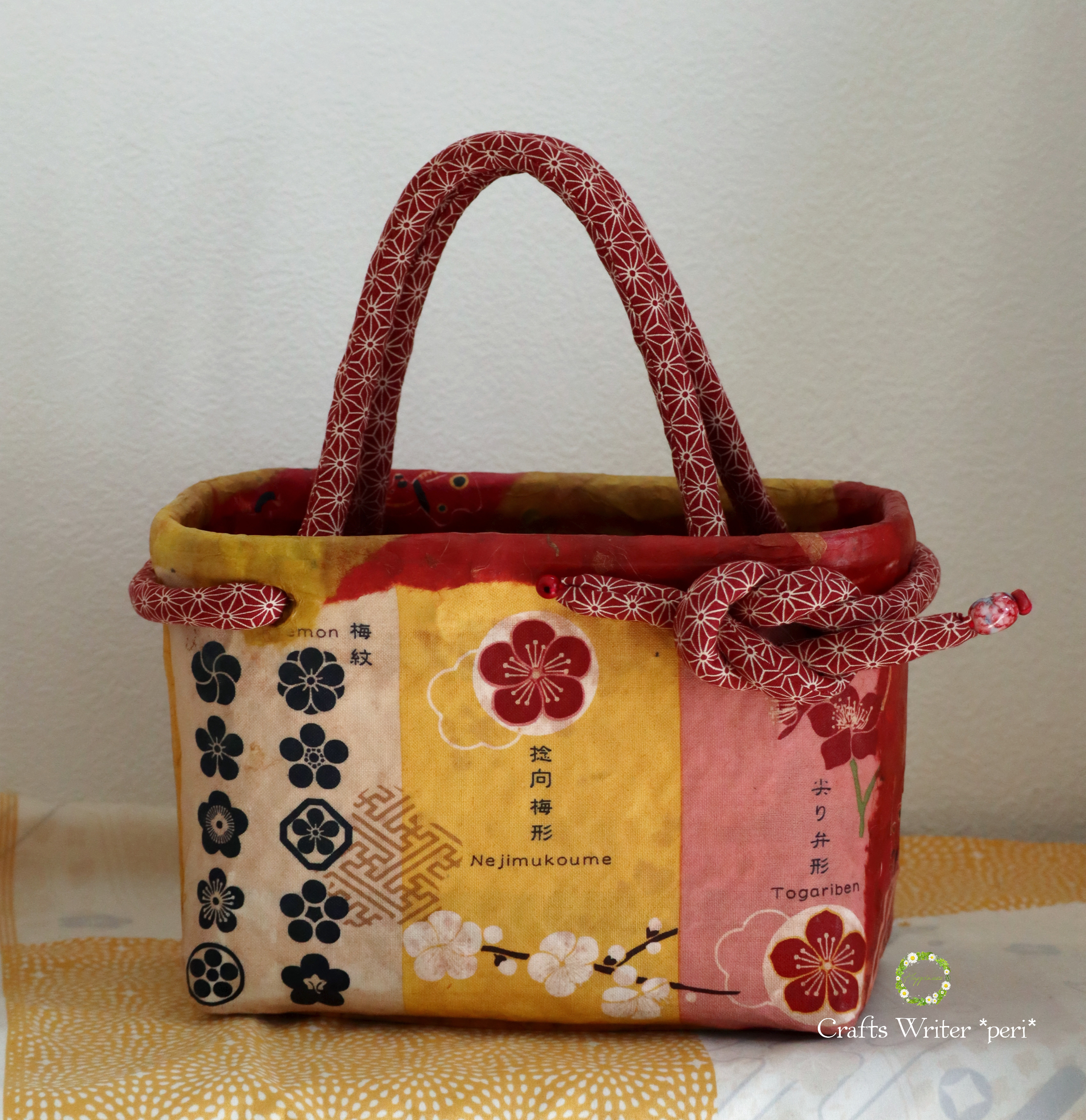 ☆一閑張りバッグ☆日本の文様＊赤☆