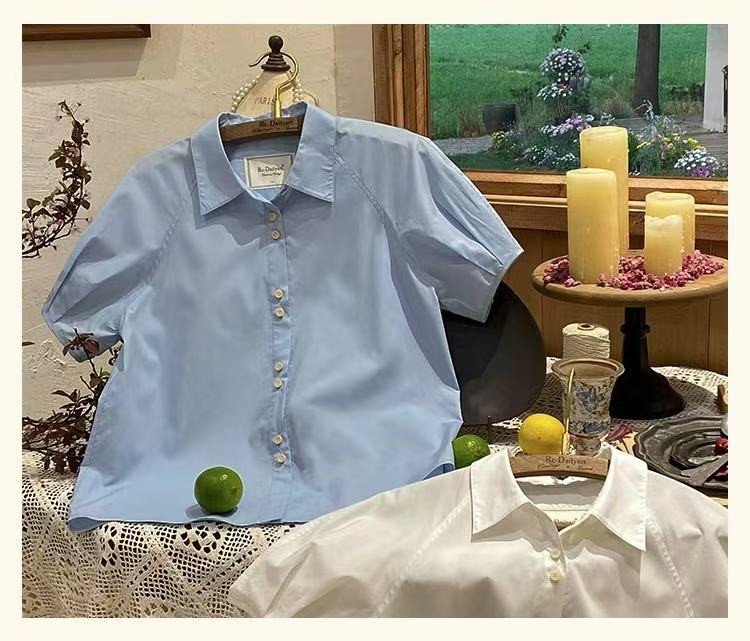 薄くて涼しい半袖シャツ　二色　シャツブラウス