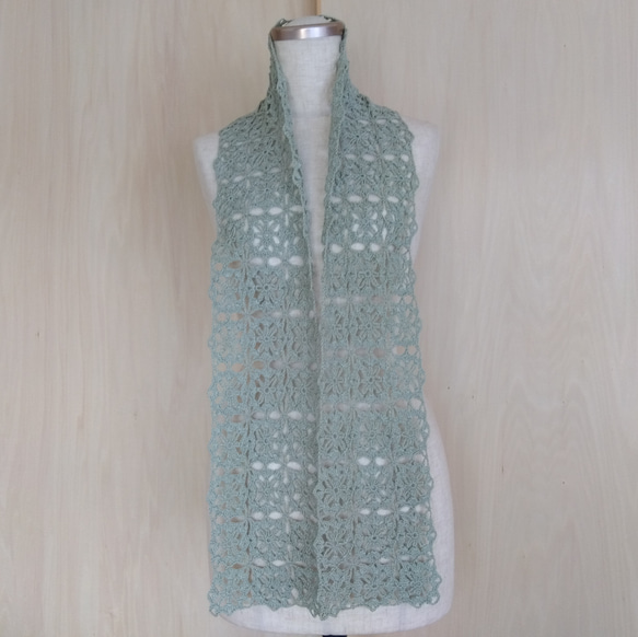 モチーフのストール(洗えるリネン・グリーン) 5枚目の画像