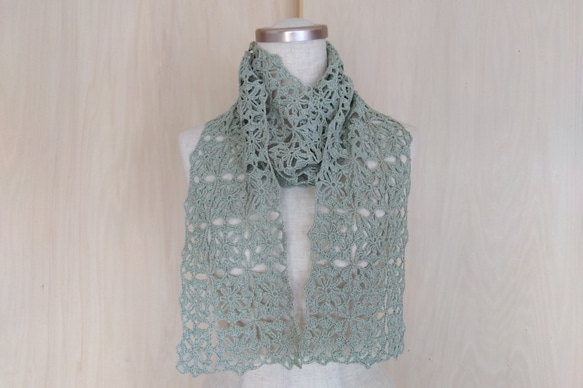 モチーフのストール(洗えるリネン・グリーン) 2枚目の画像