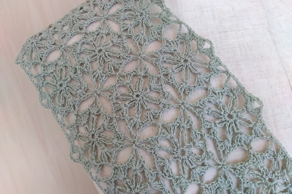 モチーフのストール(洗えるリネン・グリーン) 4枚目の画像