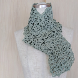 モチーフのストール(洗えるリネン・グリーン) 3枚目の画像