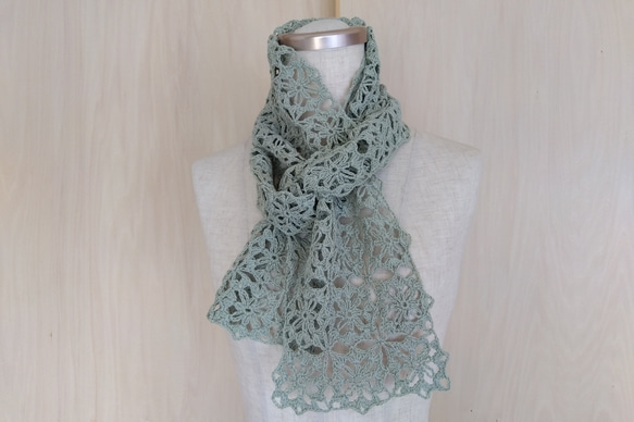 モチーフのストール(洗えるリネン・グリーン) 1枚目の画像