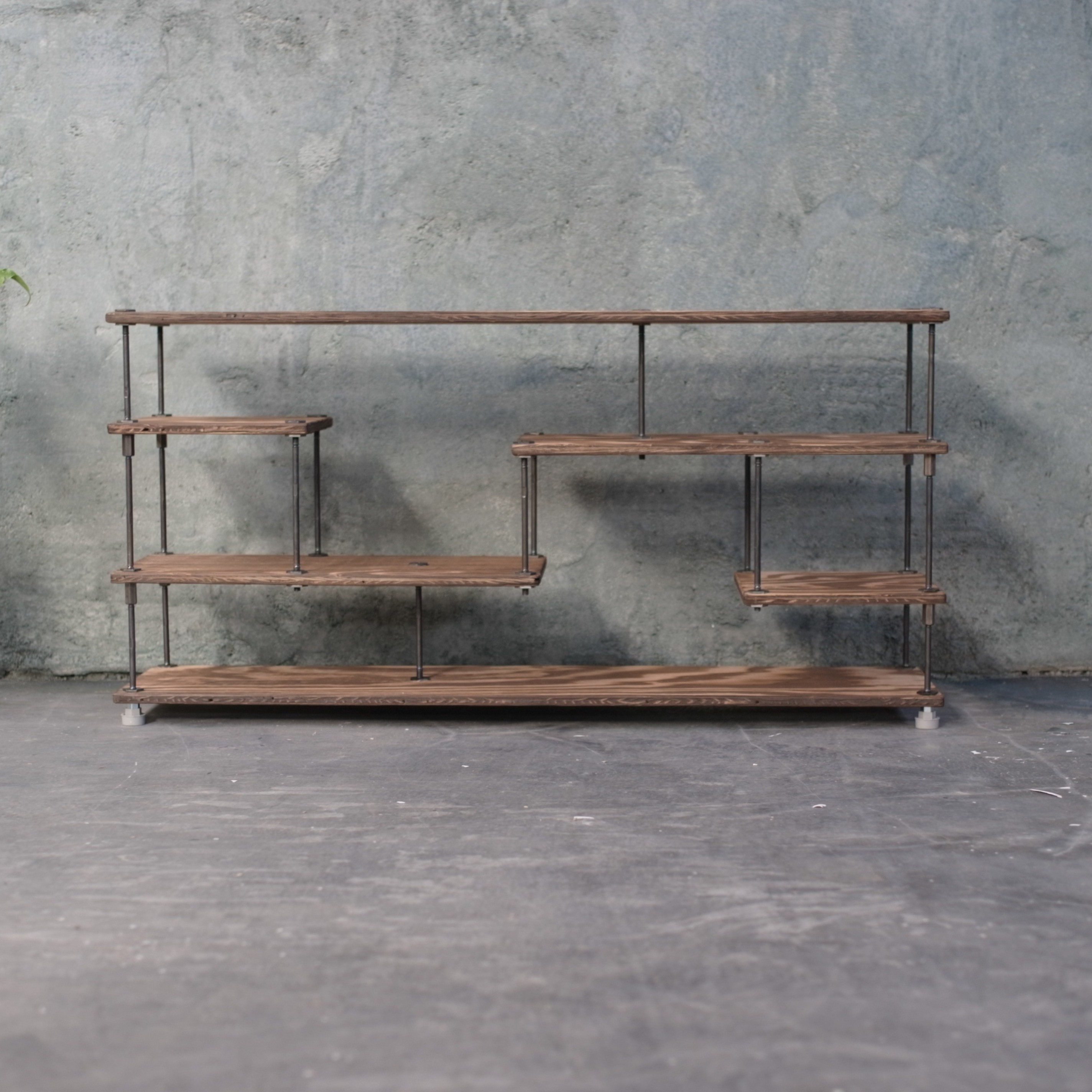 【送料込】wood iron shelf 450*910*225　ブラウン アイアン シェルフ 収納 TV台 ローボード