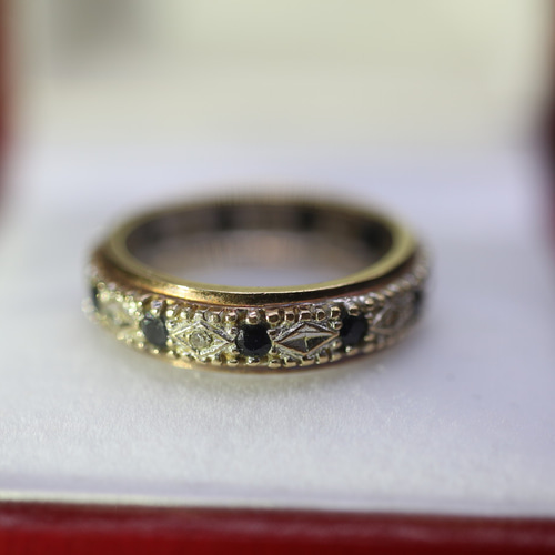 ビンテージ 英国 サファイア ダイアモンド ゴールド 375 9金指輪 J193 ビンテージ 英国 サファイア ダイアモンド ゴールド 375 9金指輪 J193