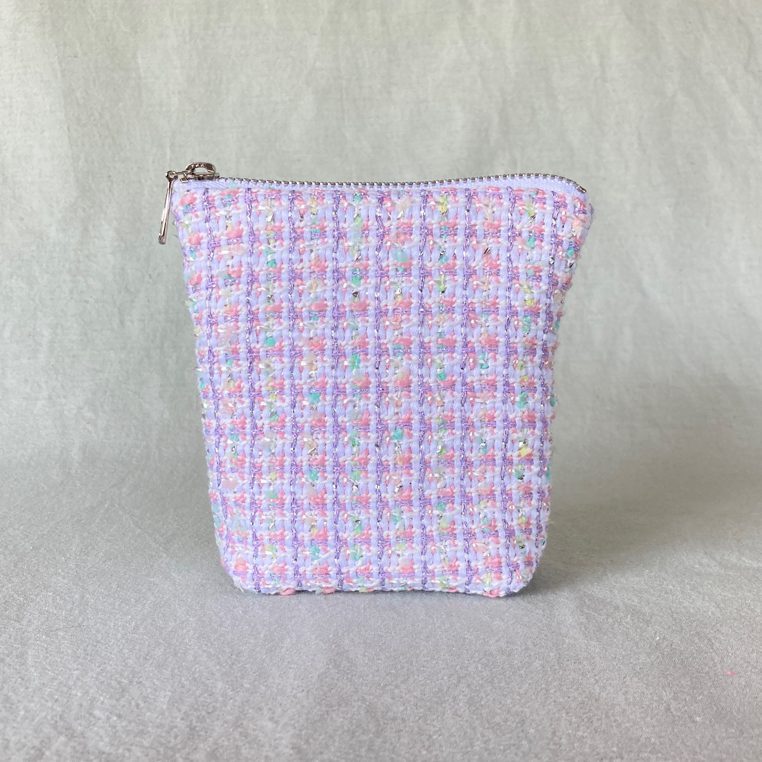 《ツイード・ミニポーチ》マチありスクエア【パステルミックス】