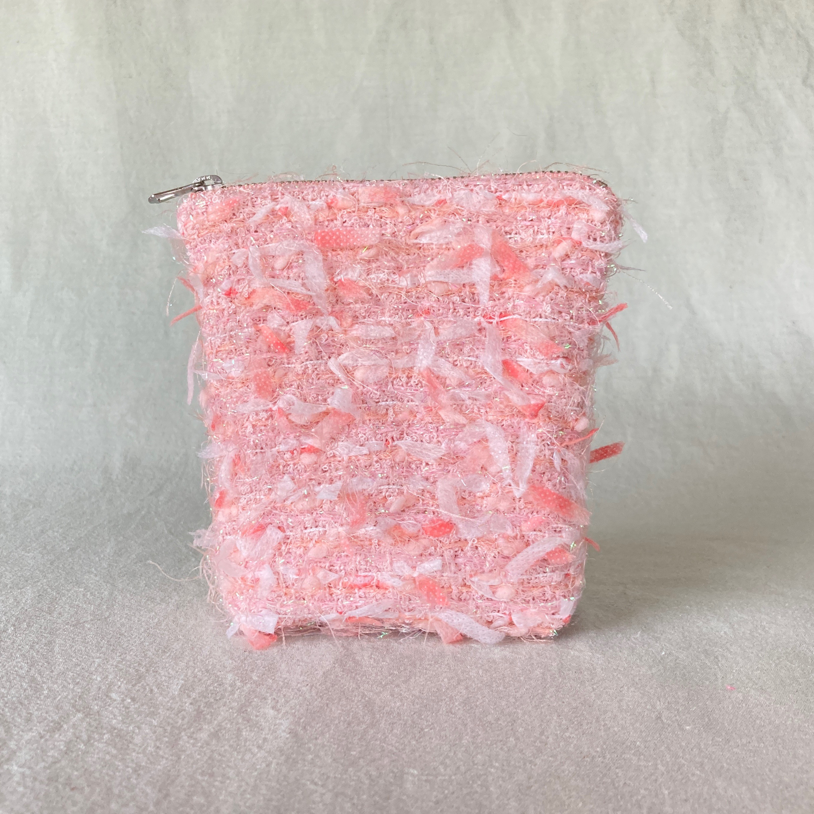 《ツイード・ミニポーチ》マチありスクエア【フラミンゴピンク】