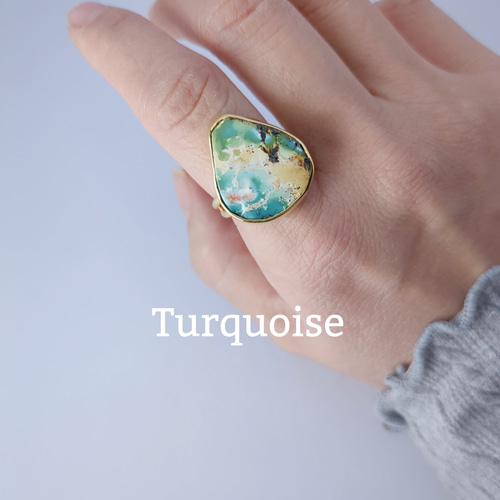 最新作☆レアカラー 大「ターコイズ」の世界でひとつの天然石リング  