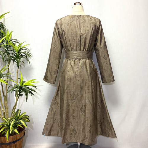 着物リメイク 大島紬ワンピース アンティーク Aライン 花柄 2WAY