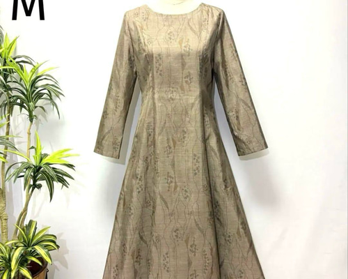 着物リメイク 大島紬ワンピース アンティーク Aライン 花柄 2WAY