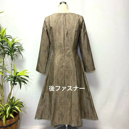 着物リメイク 大島紬ワンピース アンティーク Aライン 花柄 2WAY