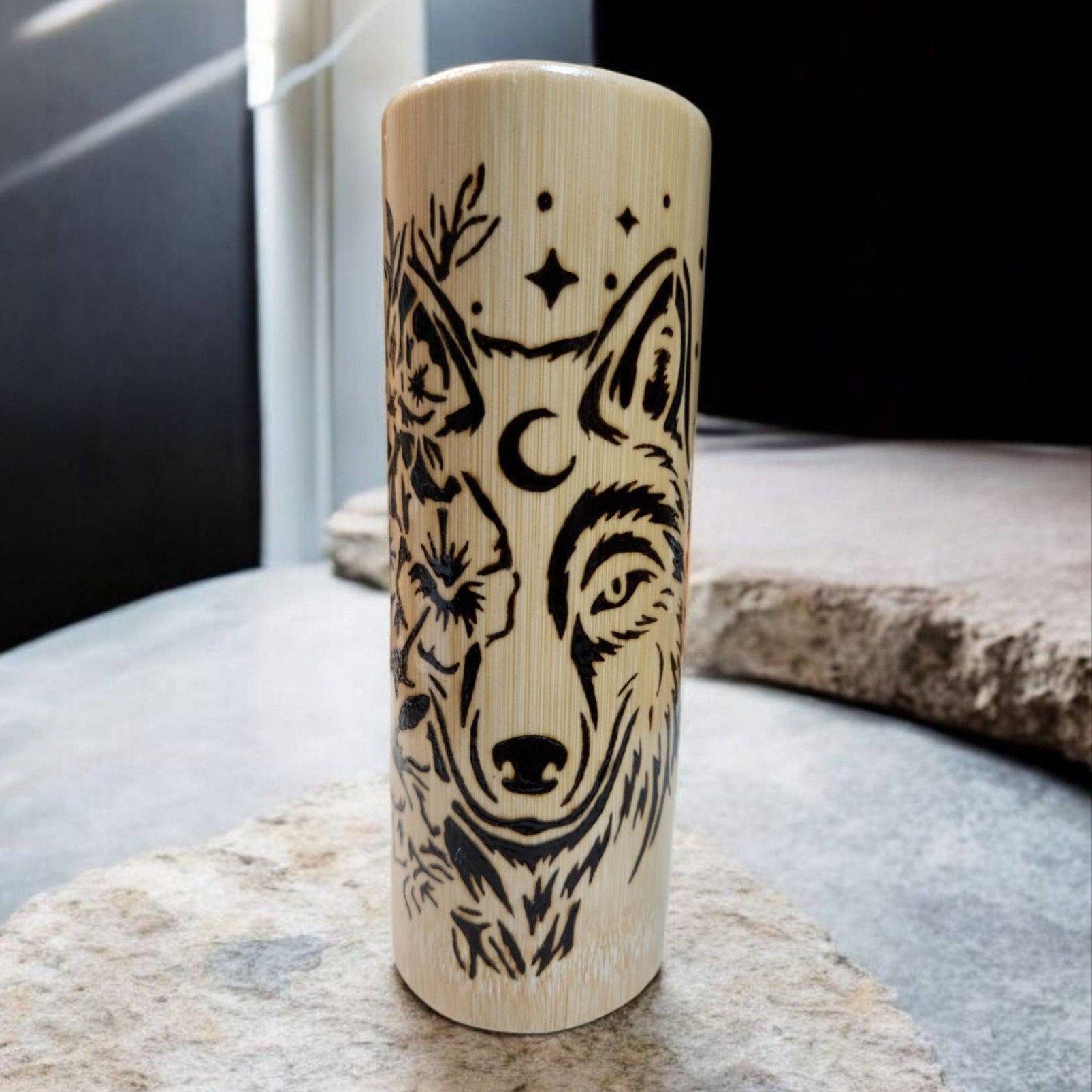 バンブーグラス 002 竹製 コップ ビアグラス 花瓶 狼 贈り物 アウトドア