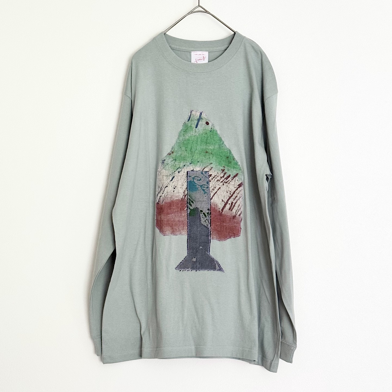 手染めコラージュの長袖Tシャツ / gray×tree ユニセックスLサイズ